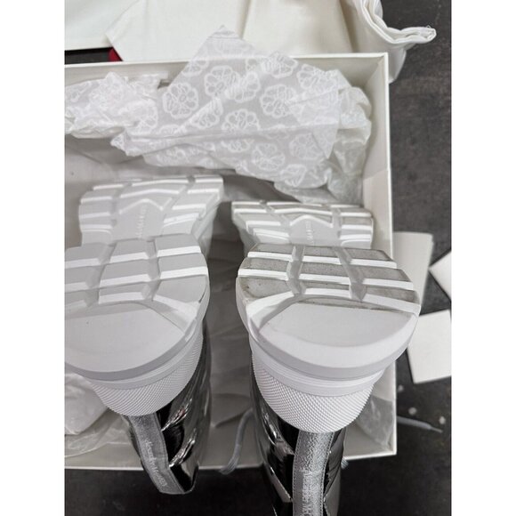 Alexander McQueen Metallic Mid Ankle Sneakers Silver & White Booties - Picture 6 of 9